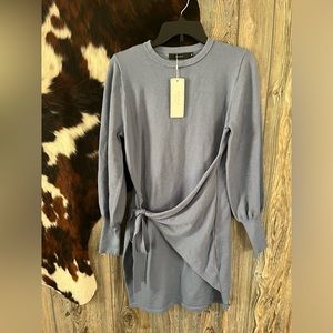 Zcsia brand blue long sleeve wrap tie front knee length dress new w tags